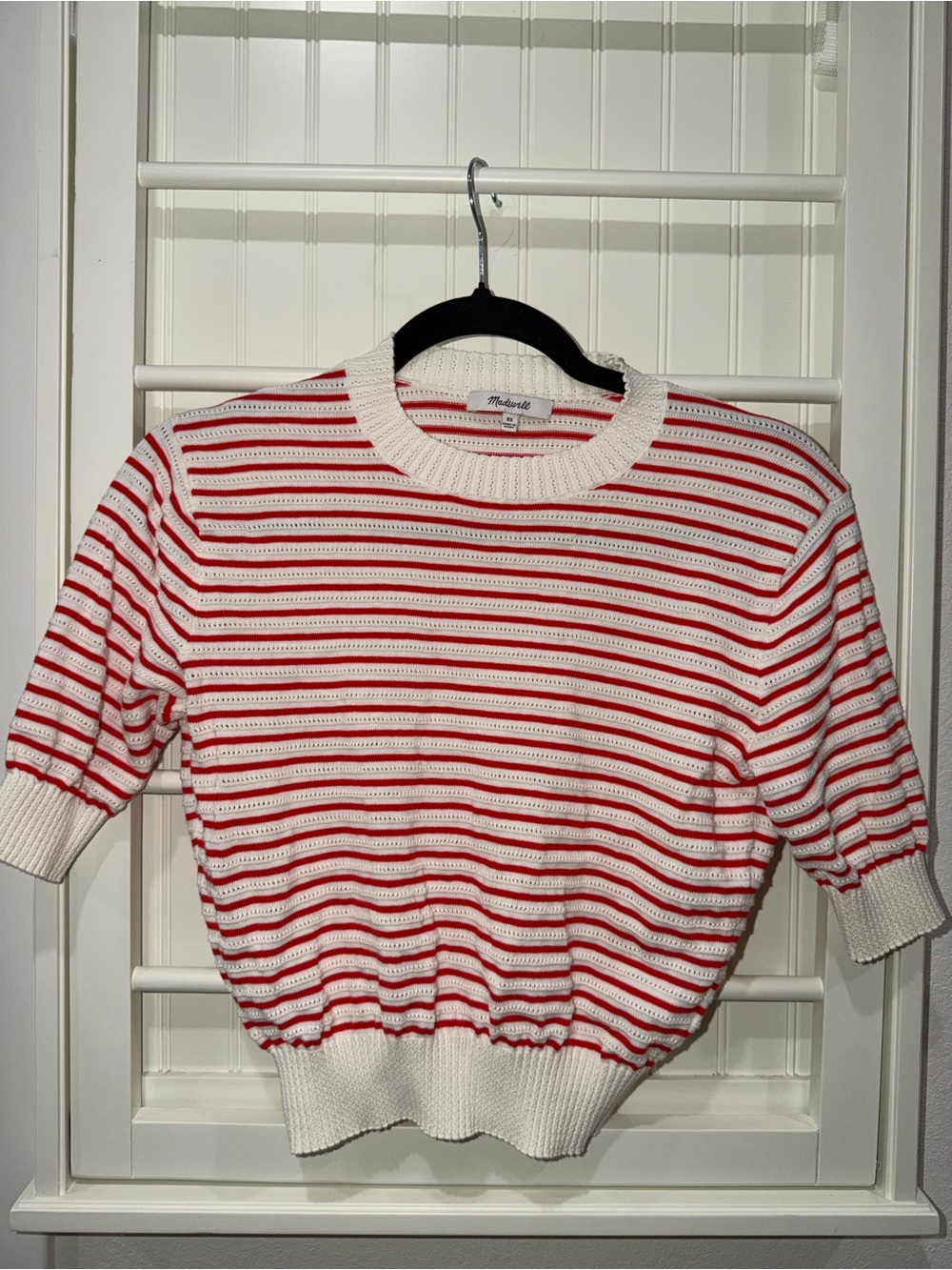 Madewell White & Red Striped Short-Sleeve Knit Sweater